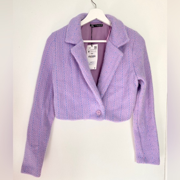 Zara Purple Cropped Fuzzy Blazer Sweater (NWT) - Picture 5 of 7